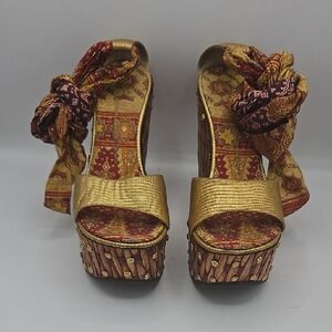 Giuseppe Zanotti Gold and Red Patterned Platform Sandals